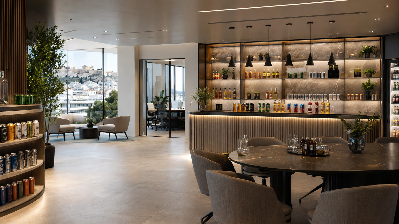 Europa Private Labels showroom and customer tasting area in Athens